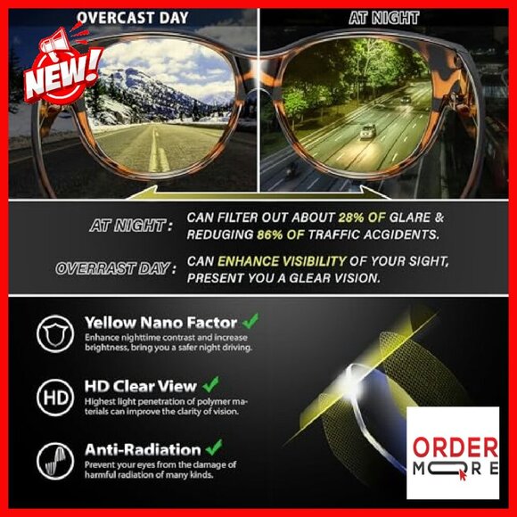 Night Vision Driving Glasses Fit Over Eyeglasses Anti Glare Polarized Yellow main image 7